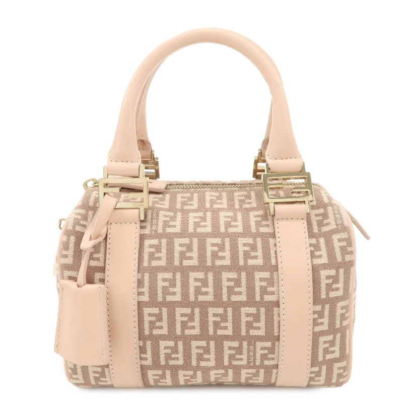 Ladies Fendi shoulder bags with a detachable scarf strap for a stylish and versatile optionFENDI Zucchino Canvas Leather Mini Boston Bag Pink 8BL071