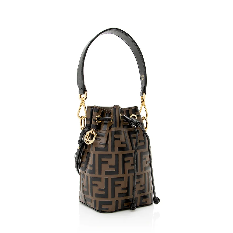 Fendi crossbody bags with a detachable wallet on chain for a hands - free wallet optionFendi FF Embossed Calfskin Mon Tresor Mini Bucket Bag (SHF-18974)