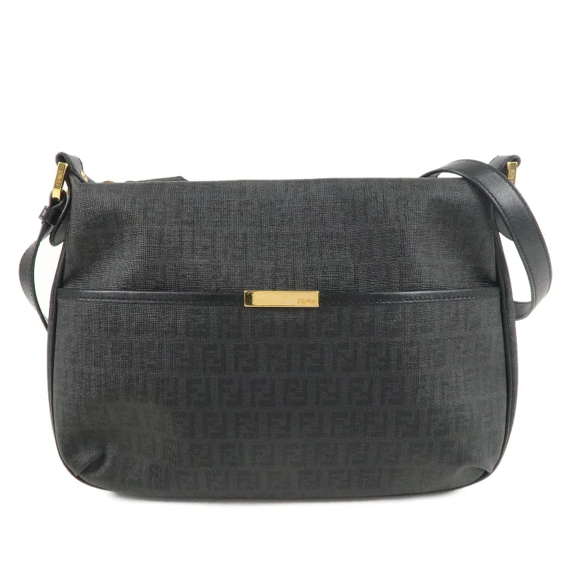 Ladies Fendi crossbody bags with a single - strap design for simplicity and ease of useFENDI Zucchino Print PVC Leather Shoulder Bag Black 8BT206