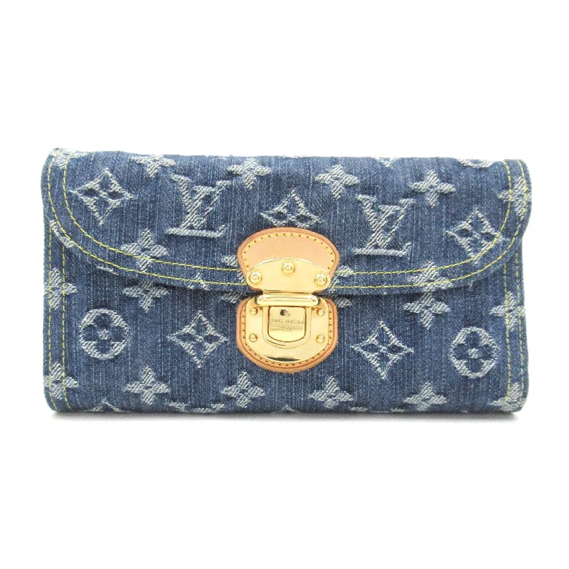 Louis Vuitton backpacks with a padded laptop compartment for travelLouis Vuitton Portefolio America Double Fable Wallet Denim Monogram Denim   Blue M95511