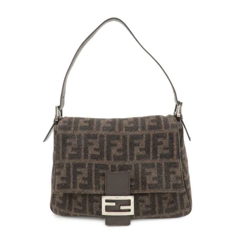 Ladies Fendi crossbody bags with a single - strap design for simplicity and ease of useFENDI Mamma Baguette Zucca Wool Leather Shoulder Bag 26325