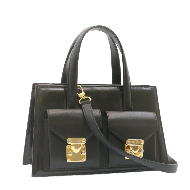 Fendi bags with a magnetic - closure card holder inside for easy access to cardsFENDI Hand Bag Leather 2Way Black  ai073