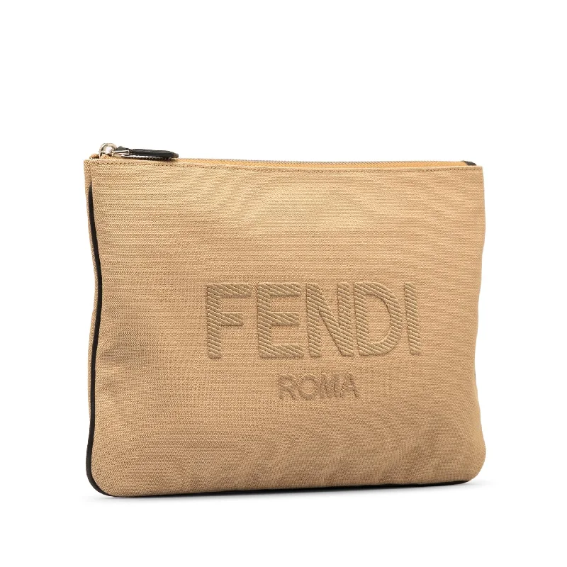 Ladies Fendi shoulder bags with a detachable key fob for easy key managementFendi Canvas Roma Clutch (SHG-oJP68f)