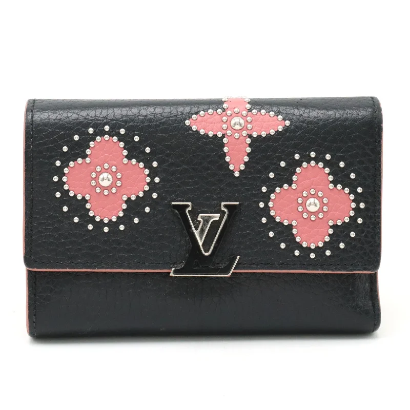 Ladies Louis Vuitton handbags with a detachable coin purse insideLouis Vuitton Portfolio Capsicum Compact Three Folded Wallet Three Folded Wallet Flowers Trio Laser Black M63222