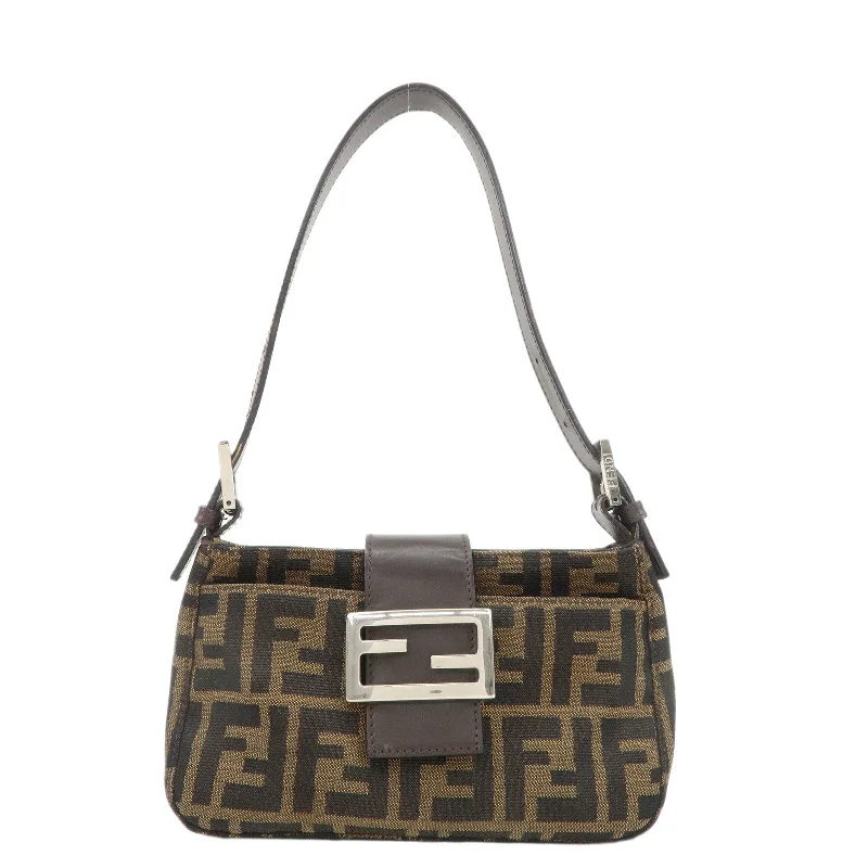 Fendi By The Way bags with a crystal - embellished FF logo for added luxury and glamourFENDI Zucca Canvas Leather Hand Bag Brown Black