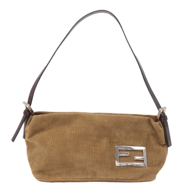 Fendi bags with a zip - top closure and a front - pocket for quick access to keys and cardsFENDI Corduroy Leather Shoulder Bag Hand Bag Brown 26636