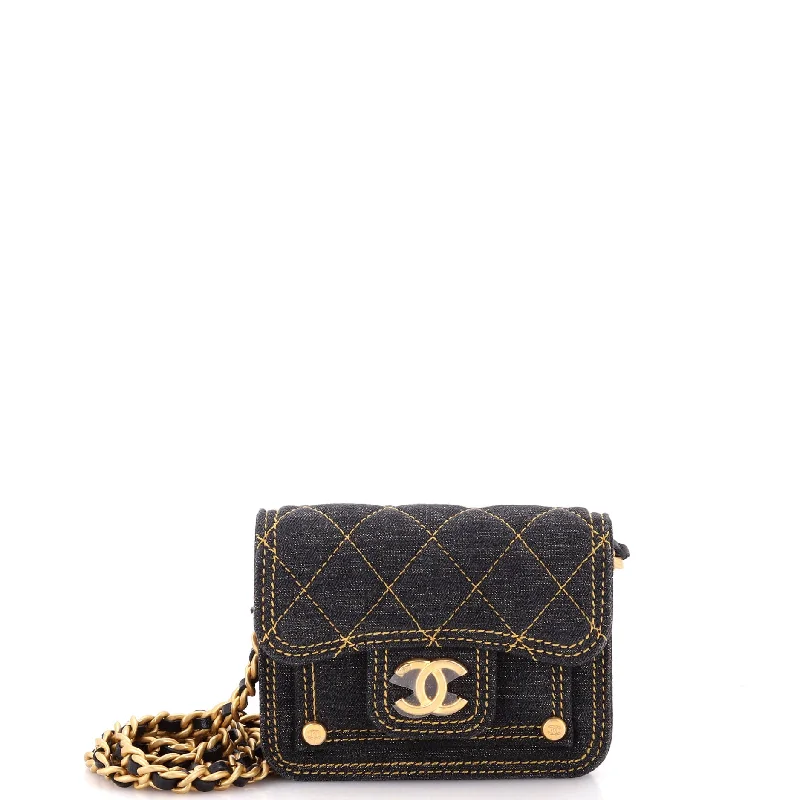 Chanel Classic Flap Bag for Evening PartyDouble You CC Flap Clutch with Chain Quilted Denim