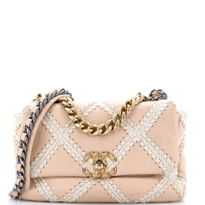 Chanel bags with chain and leather strap combinations19 Flap Bag Crochet Quilted Calfskin Medium