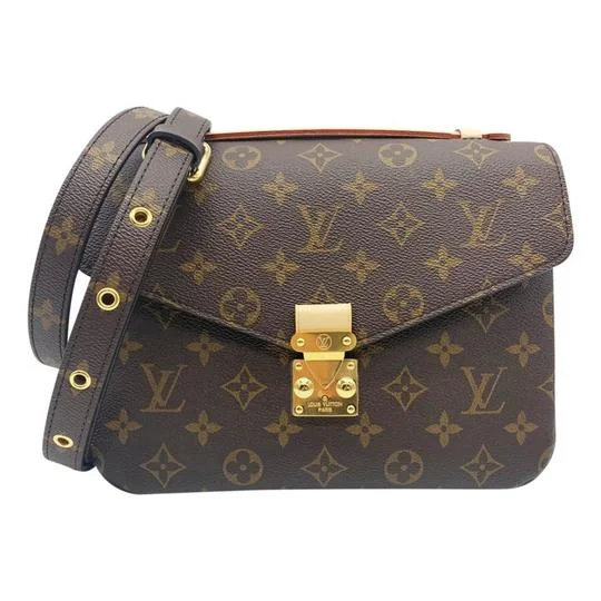 Louis Vuitton tote bags with a printed LV logo on the front for brand visibilityLouis Vuitton Pochette Metis Brown Monogram Canvas Shoulder Bag