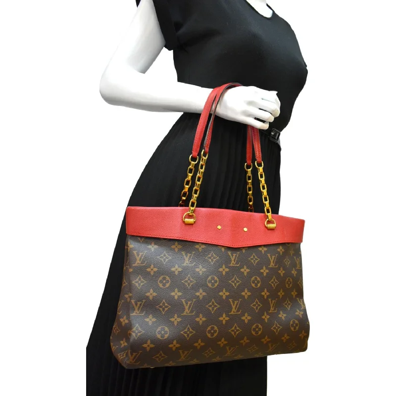 Louis Vuitton Alma bags with a leather - wrapped handle for a luxurious feelLOUIS VUITTON Pallas Shopper Chain Monogram Canvas Shoulder Bag Brown