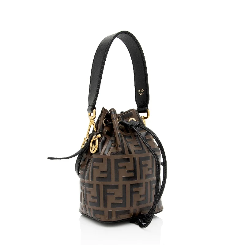 Fendi Baguette bags with a glitter - infused leather surface for a glamorous and sparkly lookFendi FF Embossed Calfskin Mon Tresor Mini Bucket Bag (SHF-mo1hOL)