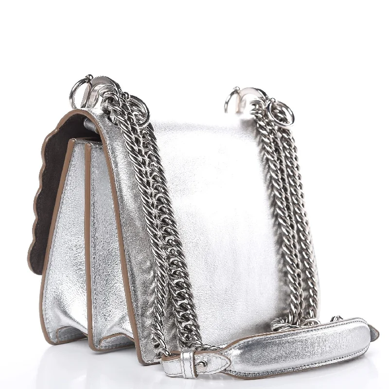 Fendi backpacks with a hidden back pocket for security and privacyFendi Kan I Metallic Silver Calfskin Scalloped Studded Small Shoulder Bag 8M0381