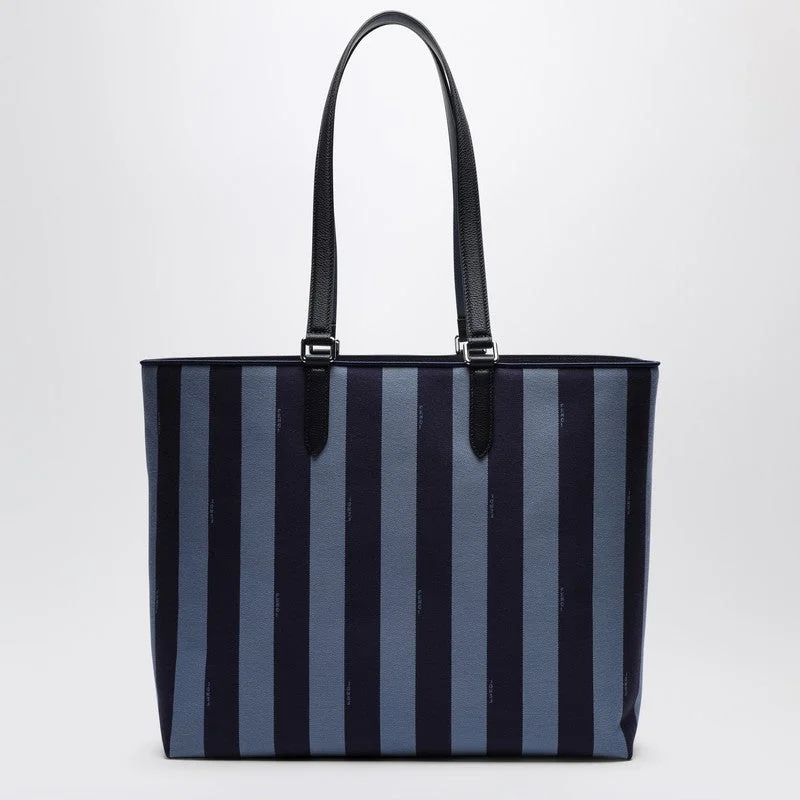 Fendi By The Way bags with a detachable pouch for separating small itemsFendi Blue Striped Fabric Shopper Bag With Logo Men