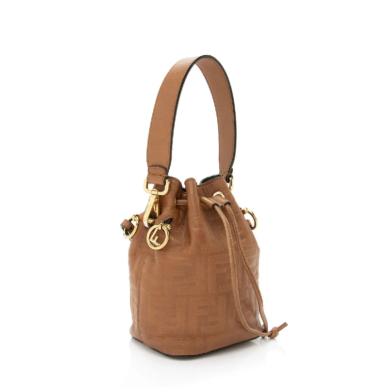 Fendi handbags with a biodegradable leather alternative for an eco - conscious choiceFendi FF Embossed Calfskin Mon Tresor Mini Bucket Bag (SHF-E3Olct)