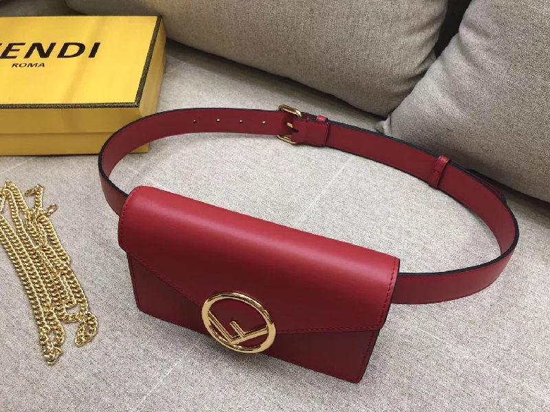 Fendi Baguette bags featuring the iconic FF logo plaque for a branded lookFendi Kan I F Belt Bag In Red Calfskin