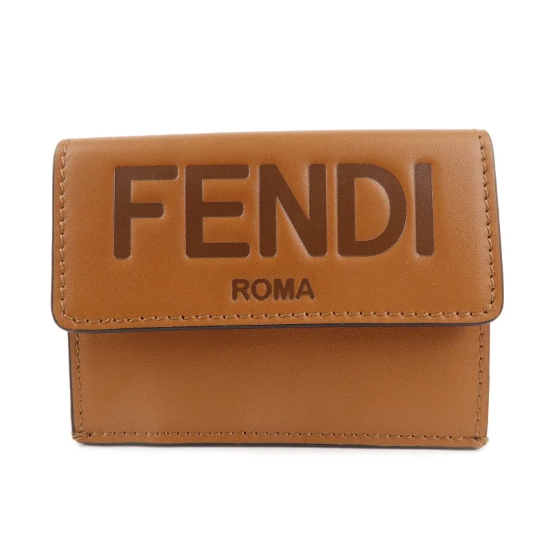 Fendi By The Way bags with a detachable pouch for separating small itemsFENDI Roma Leather Micro Tri-fold Wallet Brown 8M0395