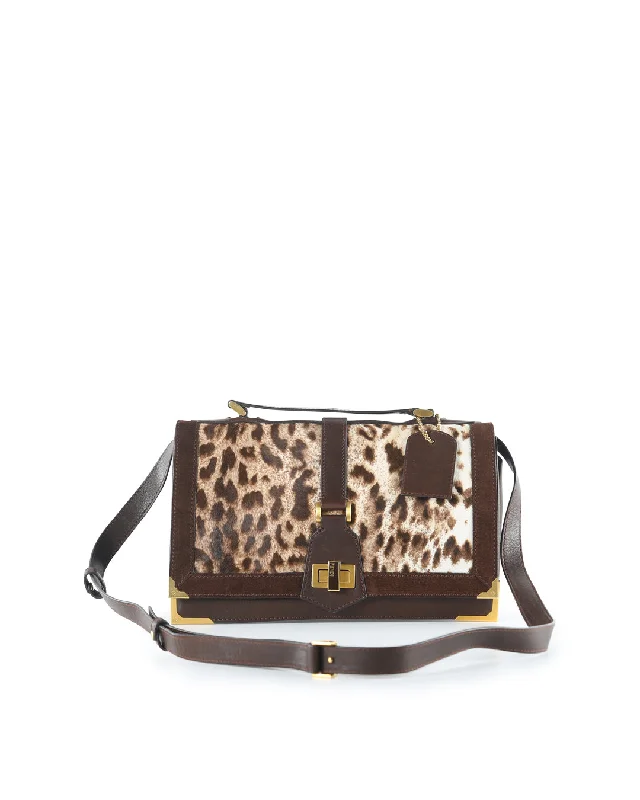 Medium - sized Fendi shoulder bags in rich, deep colors like burgundy for a sophisticated appearanceFENDI Brown Leather and Animal Print Pony Hair Crossbody Bag