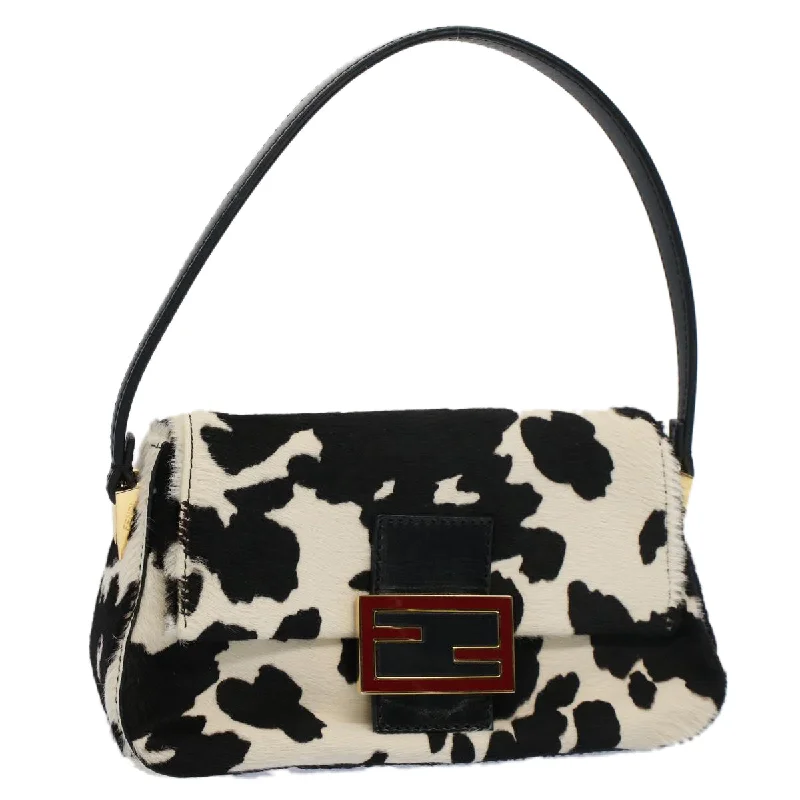 Ladies Fendi Peekaboo bags with a textured leather surface for a more tactile and luxurious feelFENDI Cow Pattern Mini Mamma Baguette Bag Harako leather Black White  yk8500