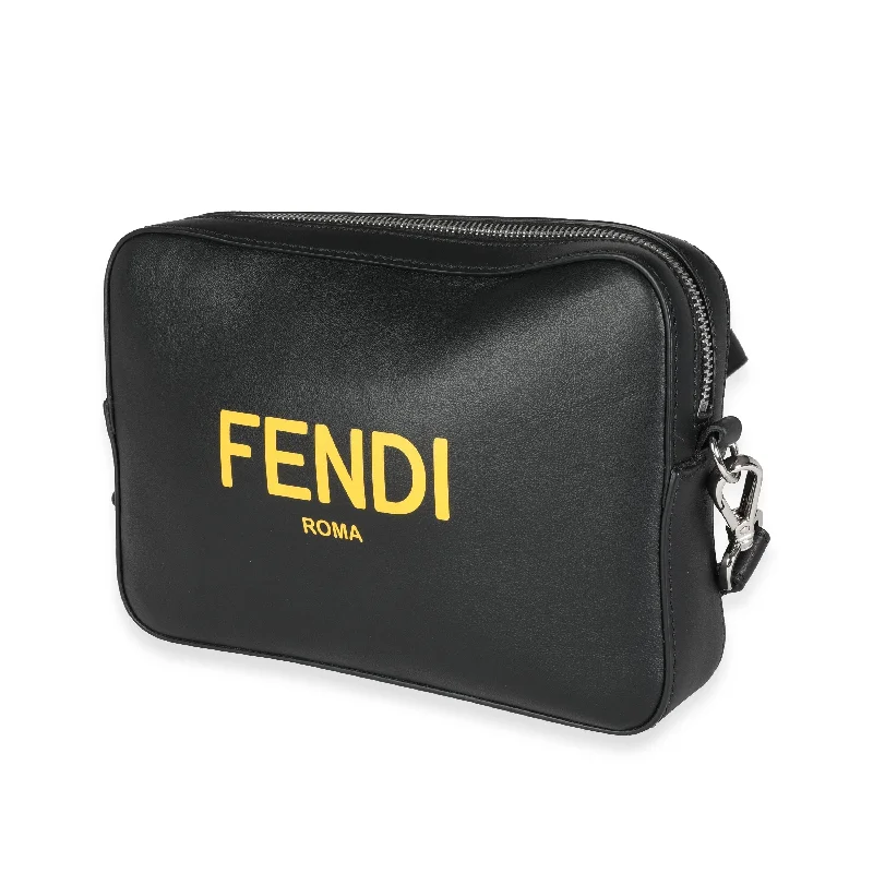 Fendi Sunshine Shopper bags with a structured silhouette and a magnetic - snap closureFendi Black Calfskin & Sunflower Logo Mini Camera Bag