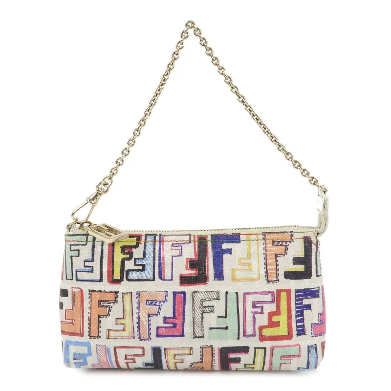 Ladies Fendi Peekaboo bags with a textured leather surface for a more tactile and luxurious feelFENDI Zucca PVC Accessory Chain Pouch Multi Color Ivory 8BR592