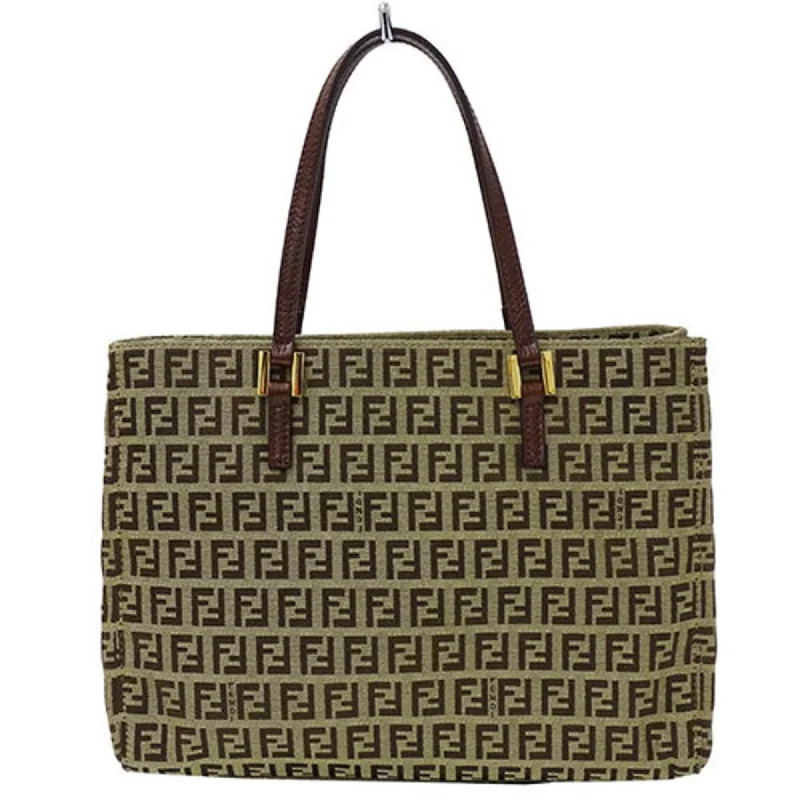 Fendi Baguette bags with a glitter - infused leather surface for a glamorous and sparkly lookFENDI Bag Women's Zucchino Handbag Canvas Leather Beige Brown 8BH132 Zucca Pattern