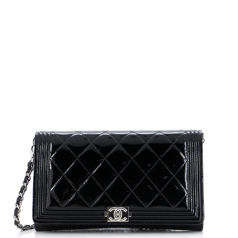 Chanel Classic Flap Bag for Evening PartyBoy Wallet on Short Chain Quilted Patent