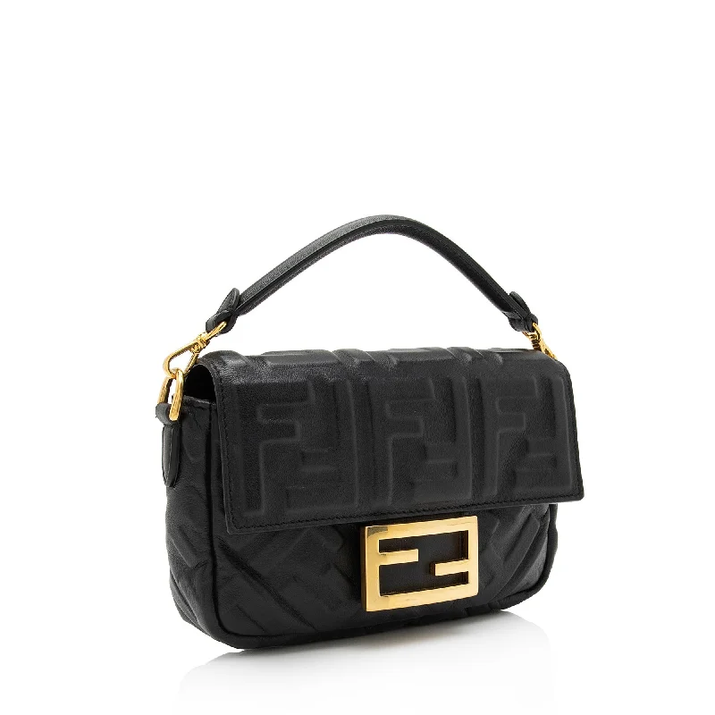 Fendi Baguette bags with a hand - embroidered floral design for a romantic and elegant touchFendi FF Embossed 1974 Mini Baguette Shoulder Bag (SHF-st6LPG)