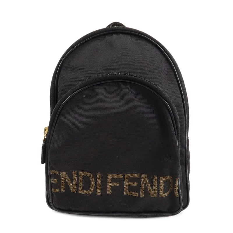 Fendi handbags with a biodegradable leather alternative for an eco - conscious choiceFENDI Nylon Leather Logo Back Pack Ruck Sack Black 26419