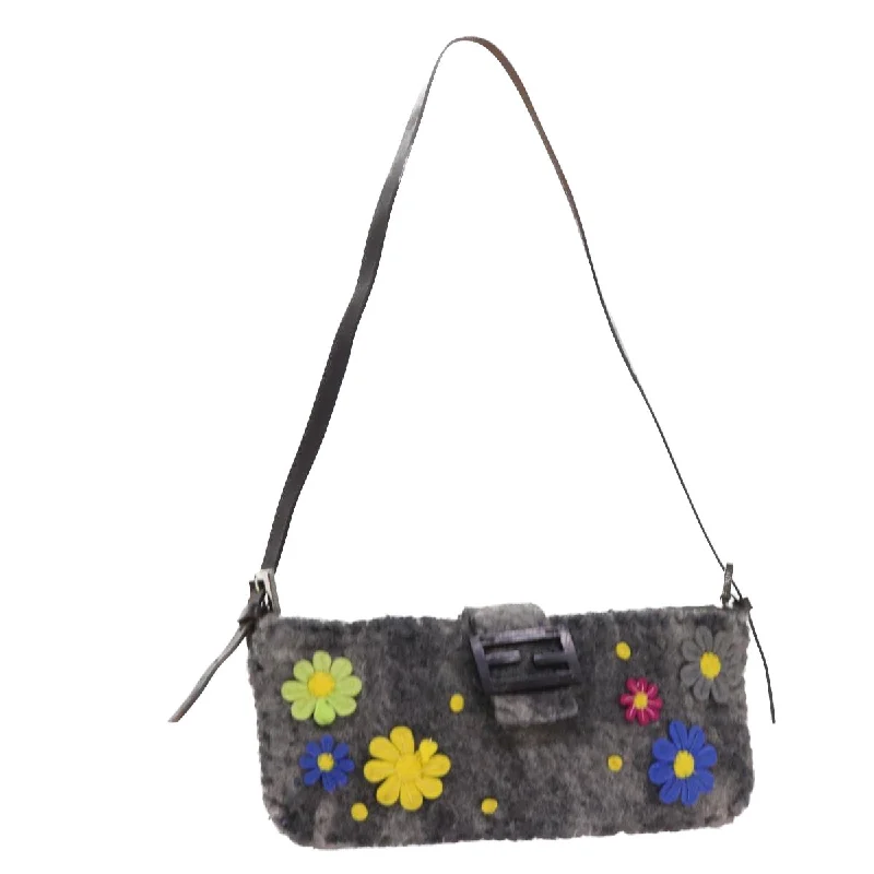 Fendi bags with a detachable camera holder for photography enthusiastsFENDI Flower Mamma Baguette Shoulder Bag Wool Multicolor  yk9152