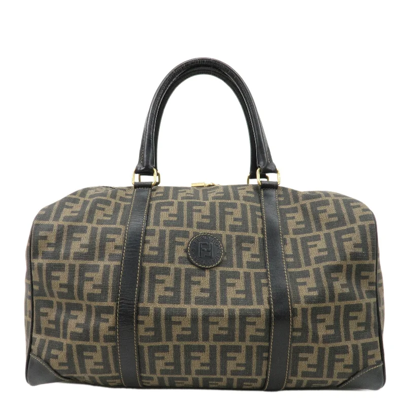 Ladies Fendi Peekaboo bags with a hand - stitched leather handle for artisanal charmFENDI Zucca Logo Print PVC Leather Boston Bag Brown Black