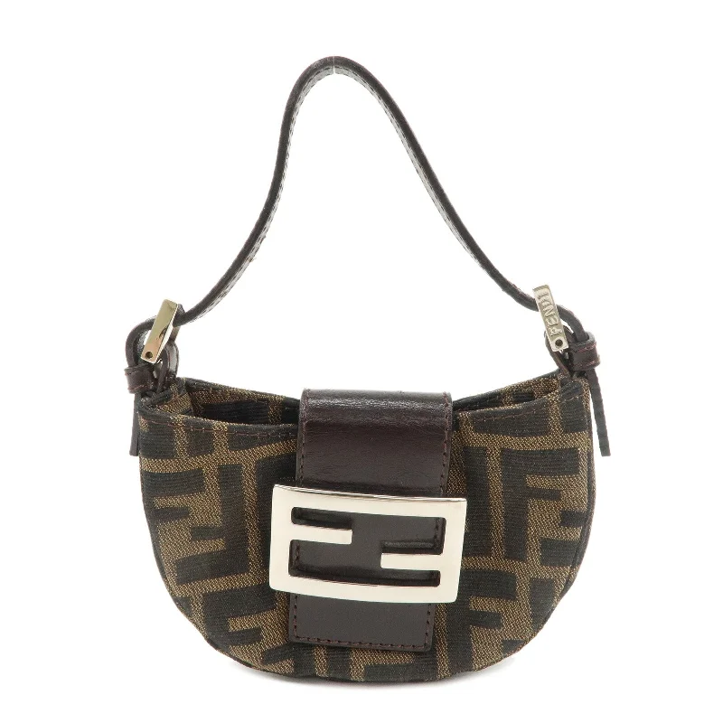 Ladies Fendi Peekaboo bags with a detachable shoulder strap for different carrying optionsFENDI Zucca Canvas Leather Pouch Mini Bag Brown Black 26673