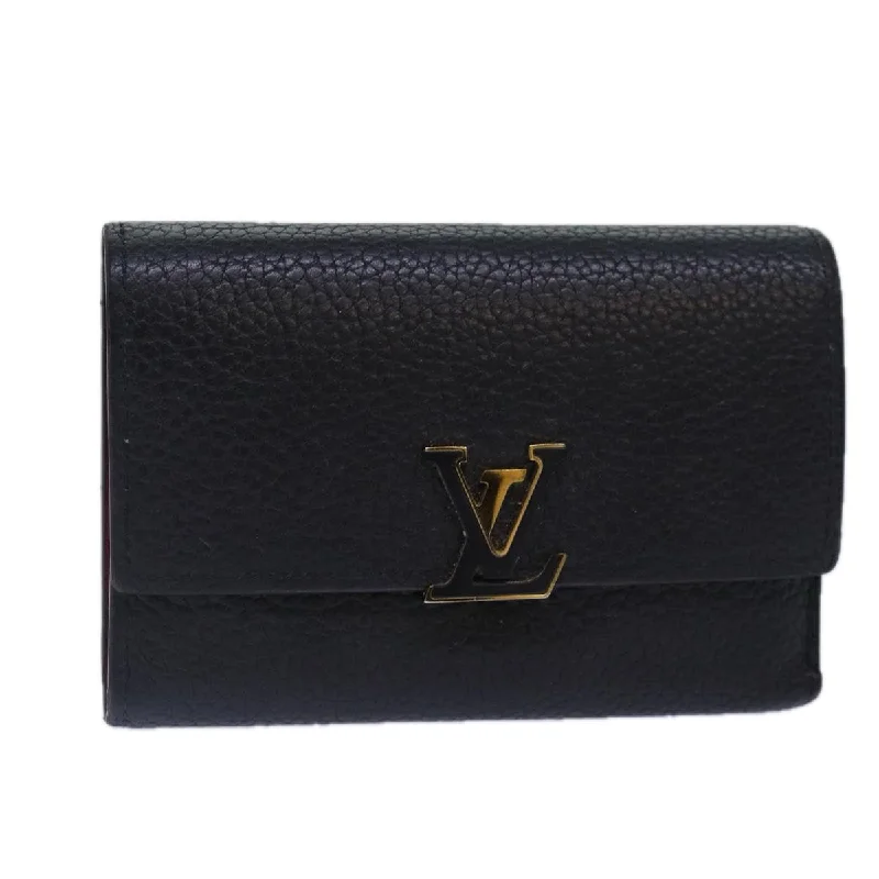 Louis Vuitton tote bags with a water - resistant coating for outdoor useLOUIS VUITTON Portefeuille Capucines Compact Wallet Black M62157 LV Auth bs17177