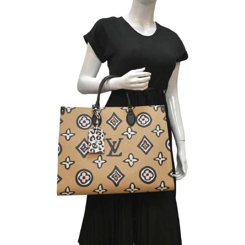 Louis Vuitton bags with a chain - link trim and a leather body for a modern edgeLOUIS VUITTON Onthego Wild At Heart Monogram Canvas Tote Bag Arizona