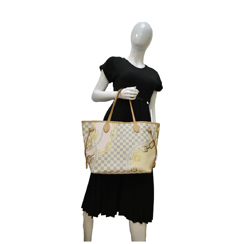 Louis Vuitton crossbody bags with a woven leather strap for textureLOUIS VUITTON Neverfull Nautical MM Damier Azur Tote Shoulder Bag White