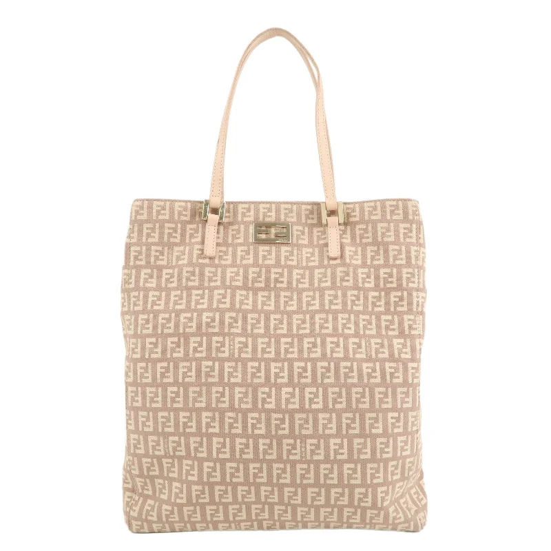 Fendi By The Way bags with a leather - wrapped drawstring for a luxurious and tactile feelFENDI Zucchino Canvas Leather Tote Hand Bag Pink Beige 8BH131