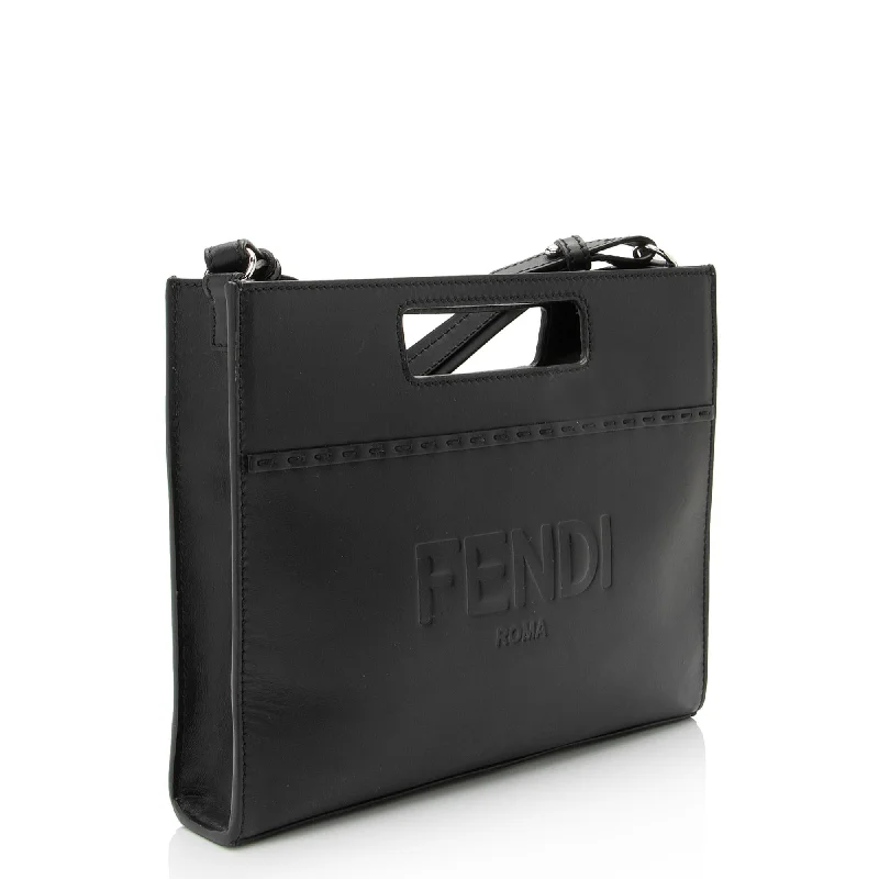 Ladies Fendi Peekaboo bags with a hand - carved leather detail for a unique and artisanal touchFendi Calfskin Cutout Handle Mini Shopper Tote (SHF-4Nys6a)