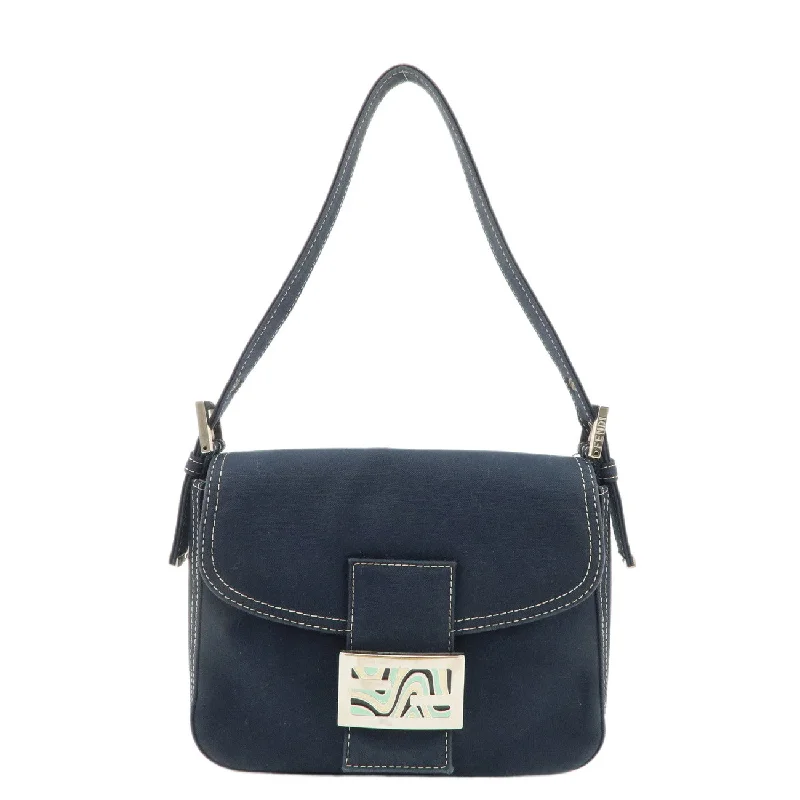 Fendi tote bags with a water - resistant lining for practicality during rainy daysFENDI Logo Canvas Shoulder Bag Hand Bag Navy