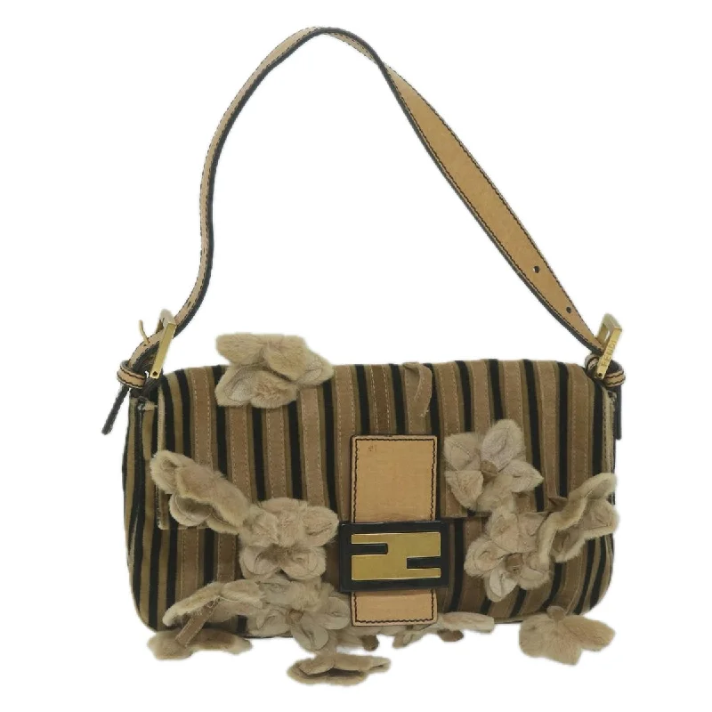 Fendi crossbody bags with a convertible strap that can be worn multiple waysFENDI Flower Mamma Baguette Shoulder Bag Velor Brown  yk10365