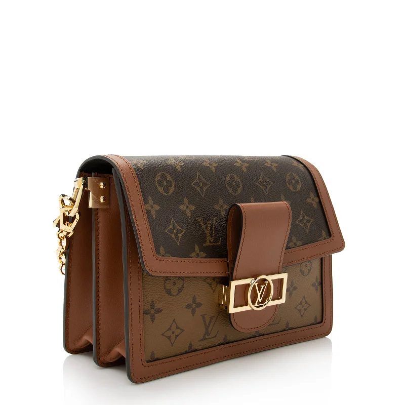 Louis Vuitton handbags with a patent - leather finish for a shiny lookLouis Vuitton Reverse Monogram Dauphine MM Shoulder Bag (22333)