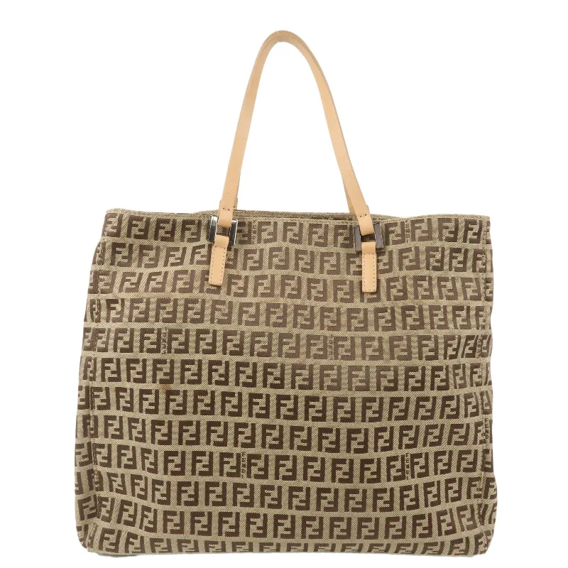 Fendi handbags with a biodegradable leather alternative for an eco - conscious choiceFENDI Zucchino Canvas Leather Tote Bag Beige Brown 8BH019