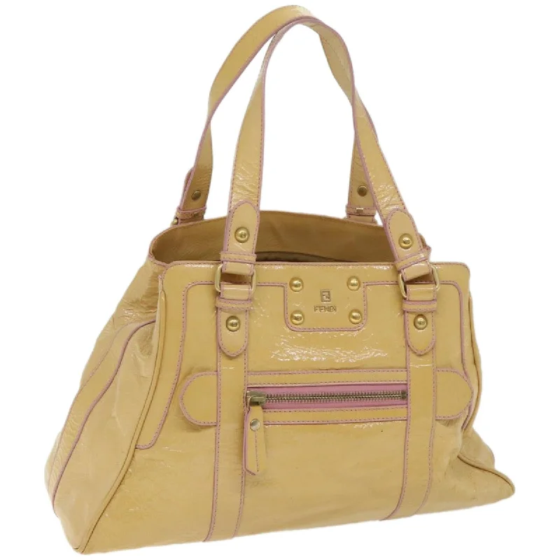 Fendi bags with a detachable mirror inside for quick touch - ups and groomingFENDI Hand Bag Enamel Beige  bs12356