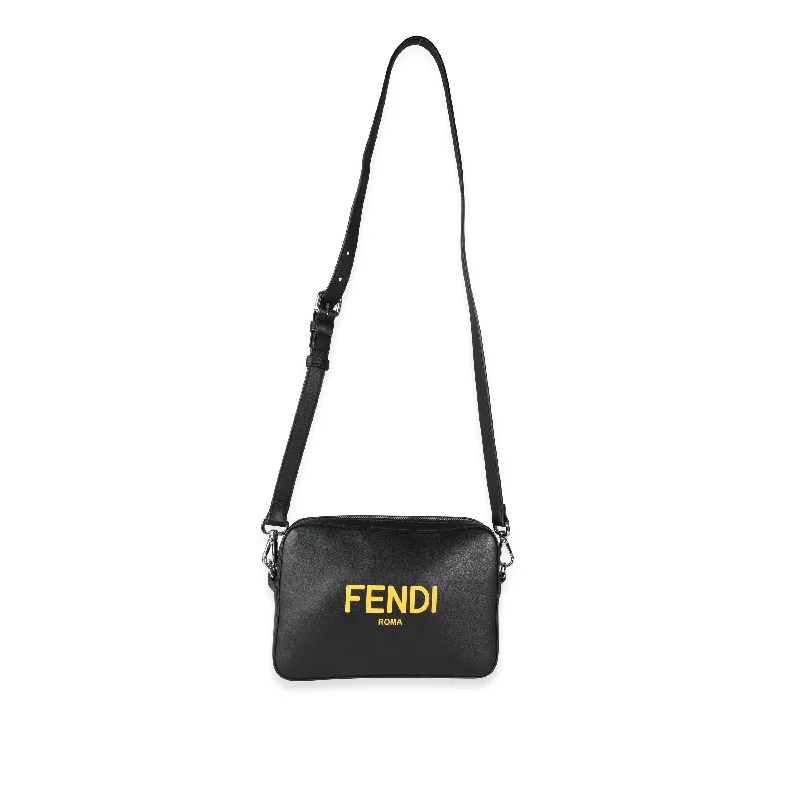 Fendi handbags with a perforated leather detail for a breathable and unique designFENDI Black Calfskin & Sunflower Logo Mini Camera Bag