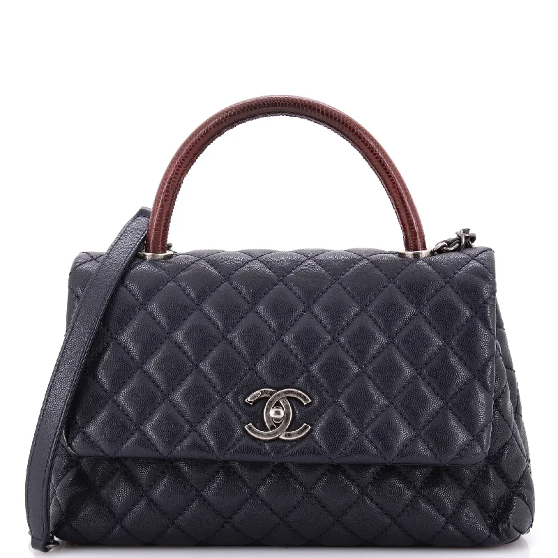 Chanel bags with iconic gold chainsCoco Top Handle Bag Quilted Caviar with Lizard Small