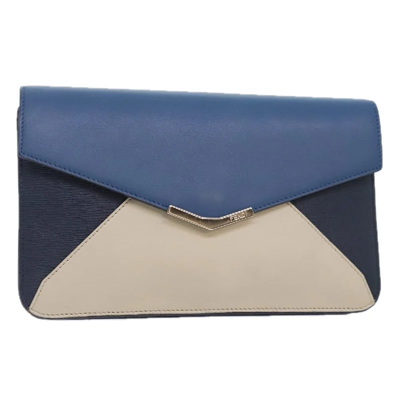 Medium - sized Fendi shoulder bags in rich, deep colors like burgundy for a sophisticated appearanceFENDI Clutch Bag Leather Blue Silver white  bs18021