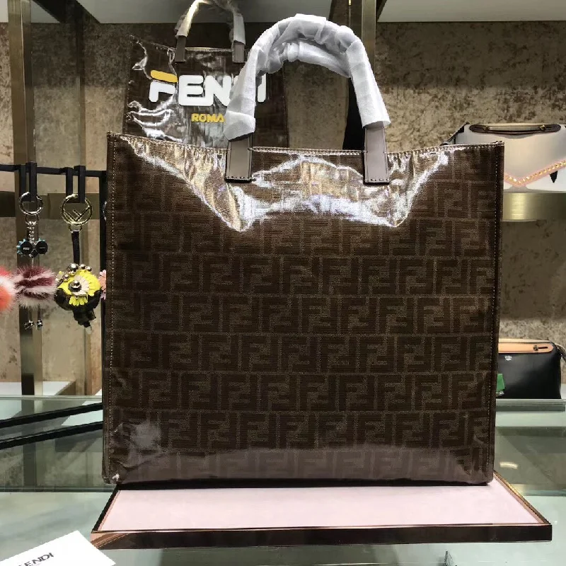 Fendi bags with a leather - bound notebook insert for jotting down notesFendi Glazed Multicolor Fabric Shopper Blue Logo Bag