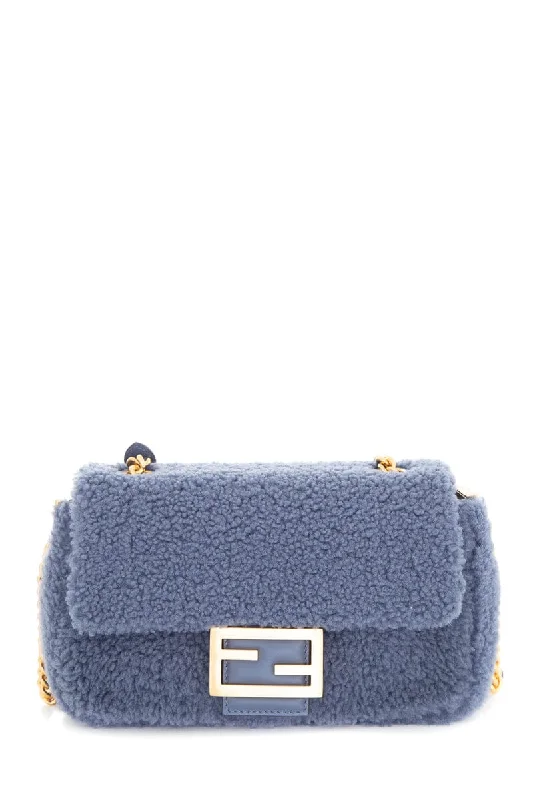 Fendi crossbody bags with a detachable coin purse for added functionality and convenienceFendi Blue Shearling Midi Cross-Body