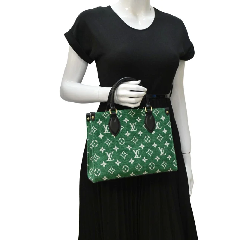 Louis Vuitton handbags with a back - zip pocket for storing valuablesLOUIS VUITTON Onthego PM Monogram Velvet Tote Shoulder Bag Green