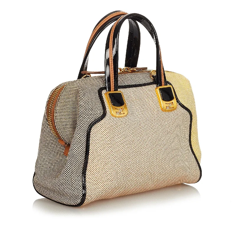 Ladies Fendi Peekaboo bags with gold - toned hardware for a touch of luxuryFendi Colorblock Canvas Chameleon Handbag (SHG-24876)