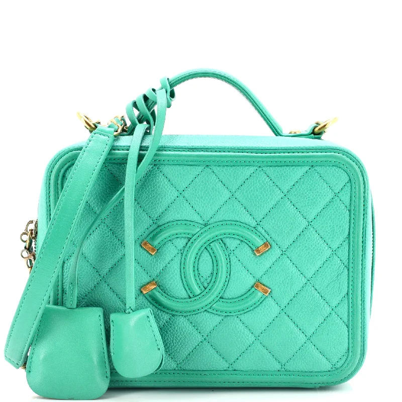 Chanel Designer Handbag with Unique DesignFiligree Vanity Case Quilted Caviar Medium