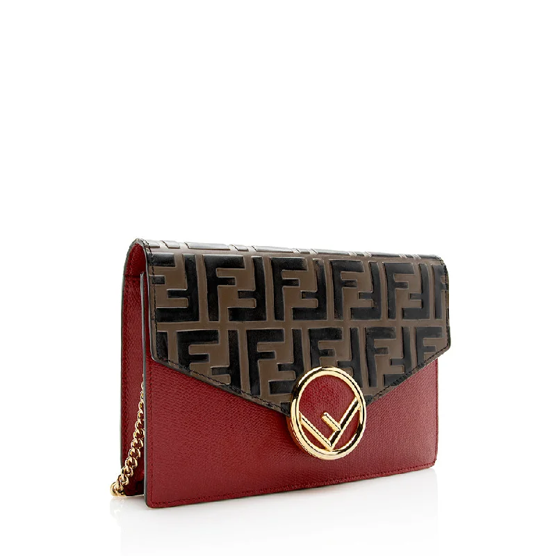 Fendi bags with a voice - activated pocket opener for a high - tech convenienceFendi FF Embossed Calfskin Wallet on Chain Mini Bag (SHF-20480)